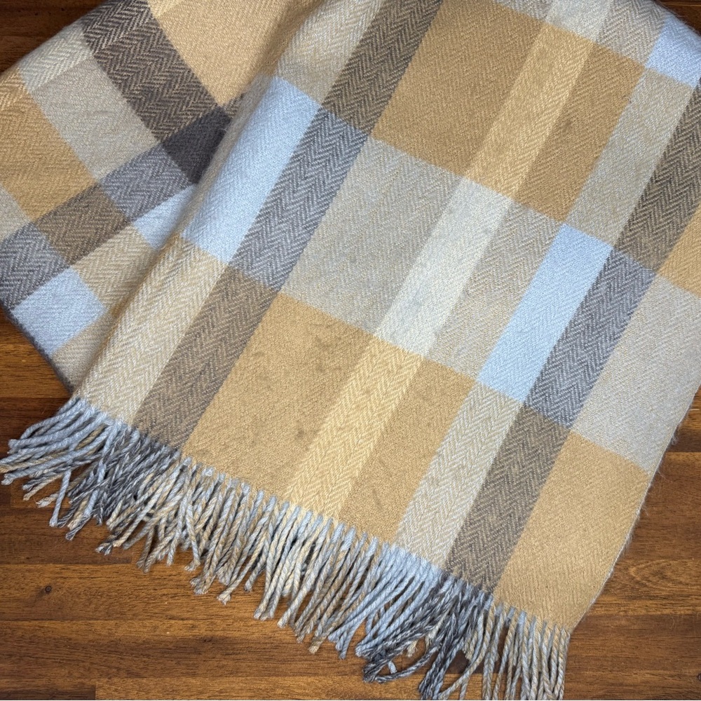 Preston & York Tan and Blue Plaid Blanket Scarf